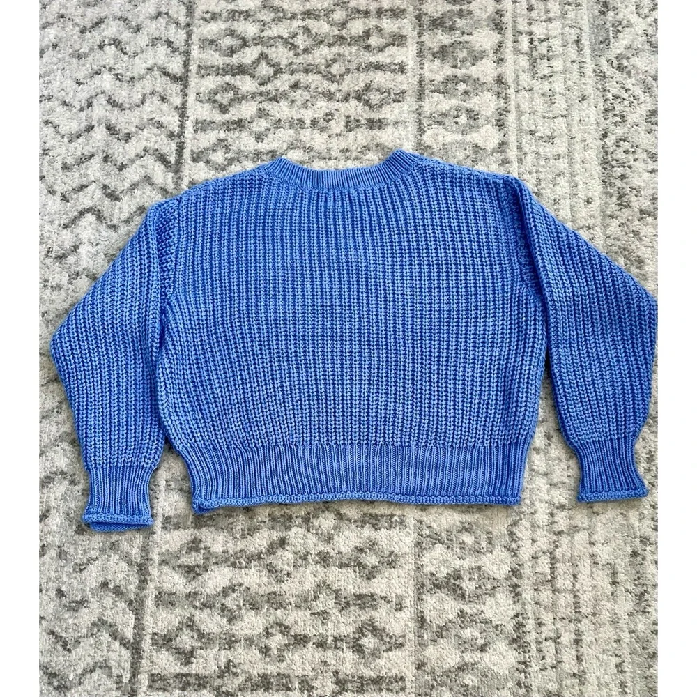 H&M Women's Chunky Knit V-Neck Sweater Periwinkle Blue Slouchy Size M Excellent!